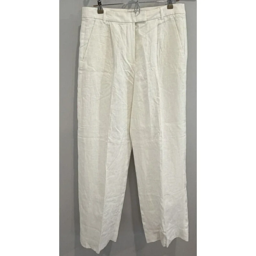 Banana Republic Lina Straight Linen Pants Womens Lined White Size 10